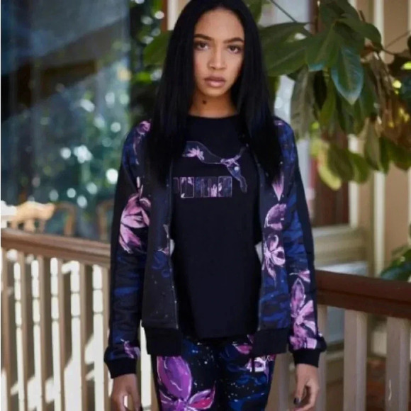 Puma Archive T7 Track Zip Up Track Jacket Black Purple Floral Sporty Women Sz XS - Picture 5 of 11